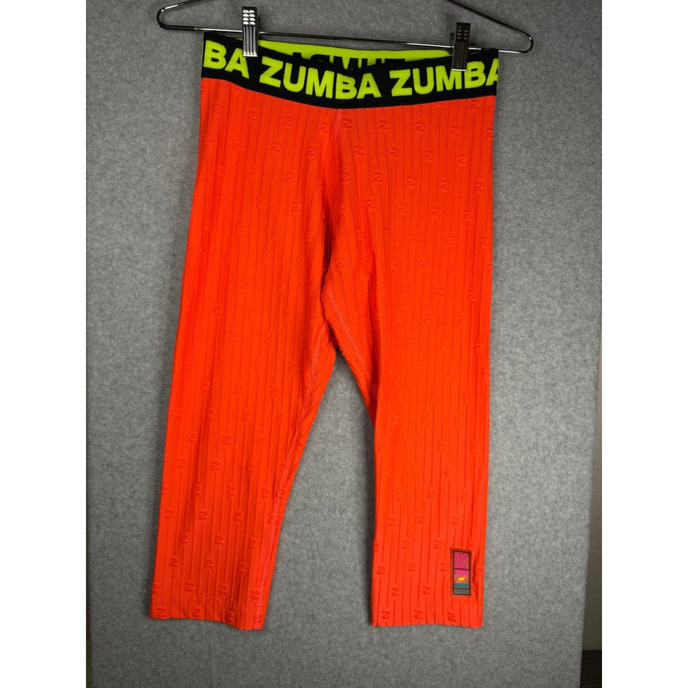 Zumba Fitness Neon Orange Embossed Logo Cropped Leggings Bold Is The New Basic